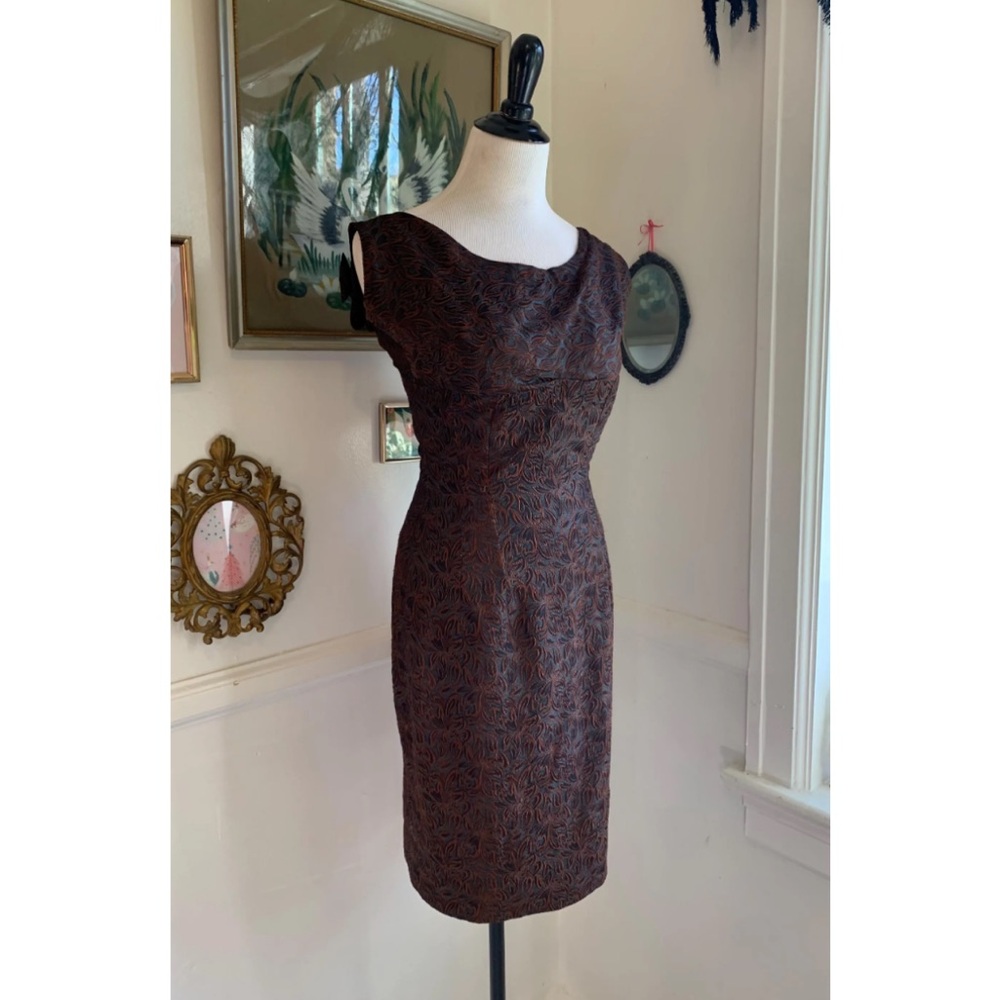 Vintage 1950’s/60’s Espresso Brocade Cocktail Dress!
